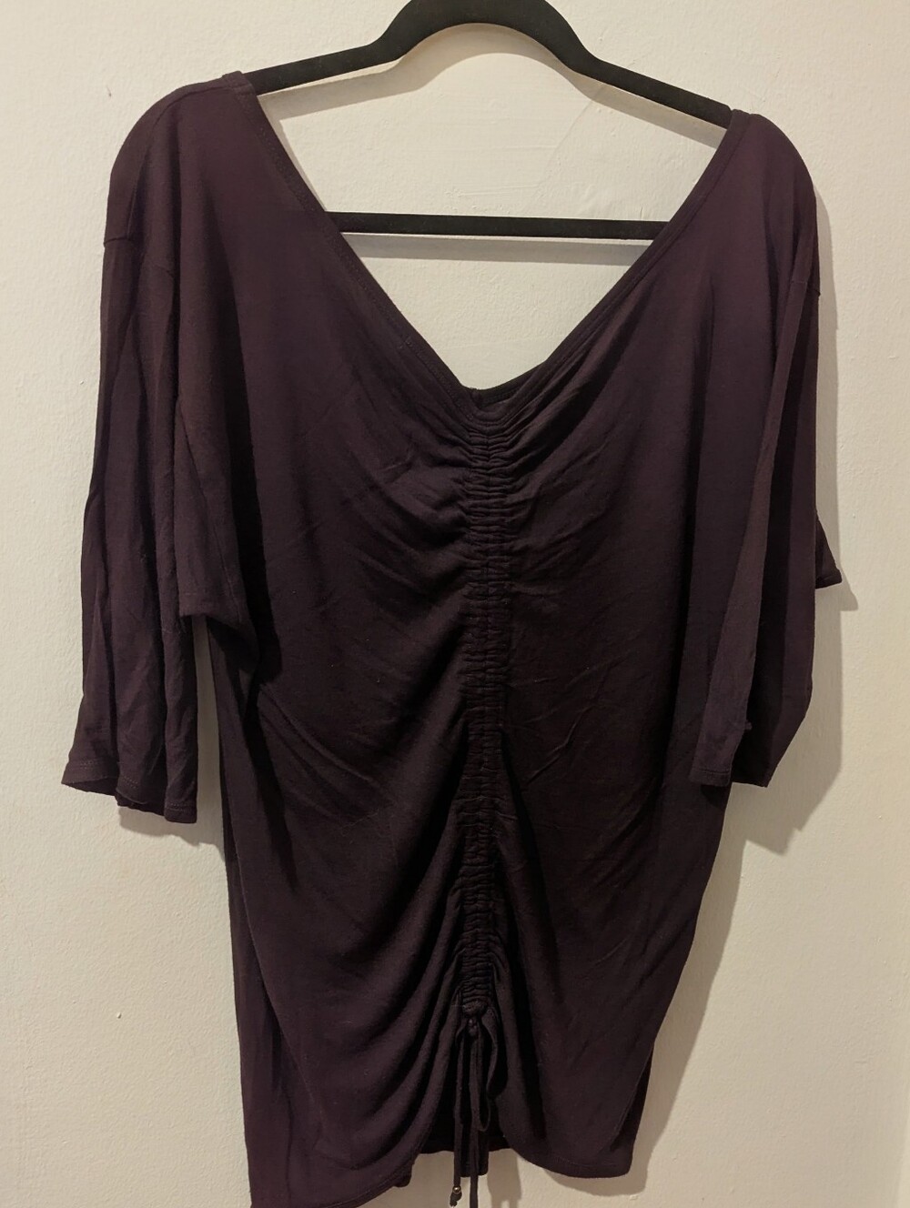 Gap Dark Brown Ruched V-Neck Women's Long Top Size M